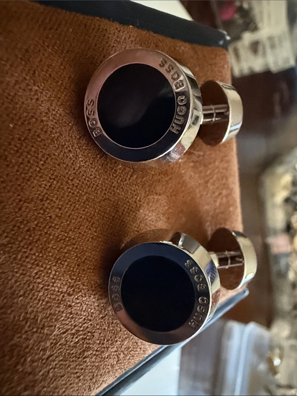 Hugo Boss Rose Gold Tone Cufflinks with Black Inset
